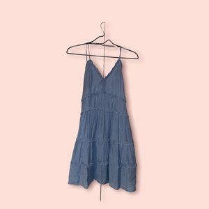 Ruffled Summer Dress | Light Blue | Open Back | Zipper Back